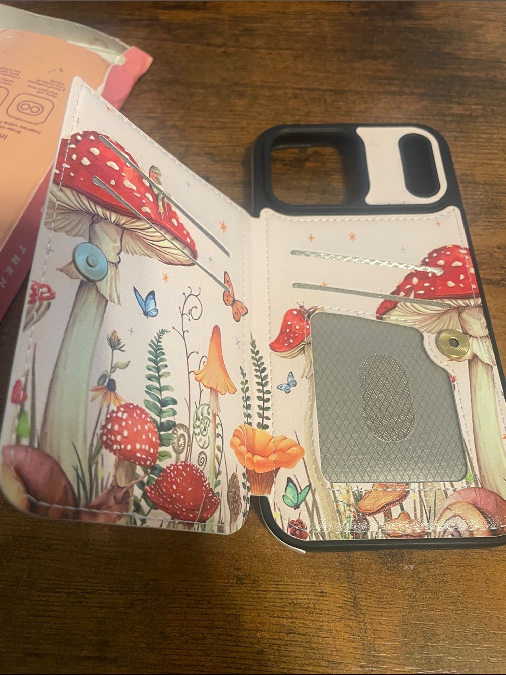 Floral Mushroom Wallet Phone Case with Card Slot - White